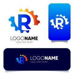 Initial R Letter Gear Logo Design Vector Graphic 