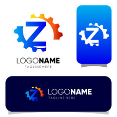 Initial Z Letter Gear Logo Design Vector Graphic 
