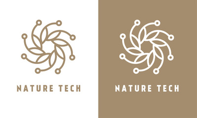 Luxury nature technology logo vector. Flower line art ornament logo template