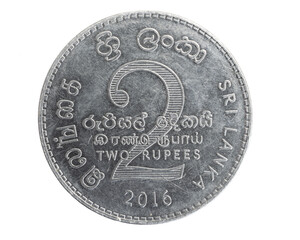 Sri lanka two rupees coins on a white isolated isolated background