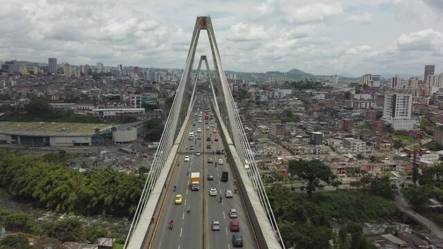 Aerial shot Bridge Viaducto Pereira Colombia Cars on the road
