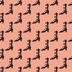 Decorative seamless pattern with fashion women black boots ornament. Beige background. Scrapbook print.