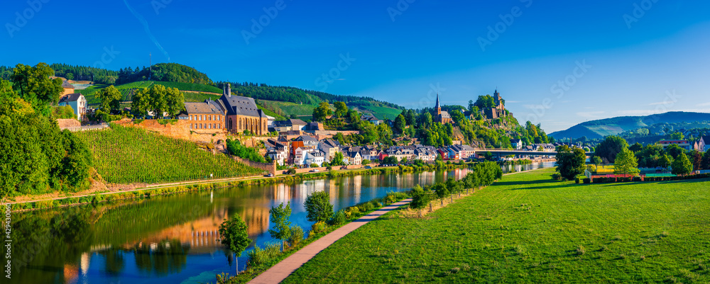 Poster saarburg panorama of old town on the hills in saar river valley, germany