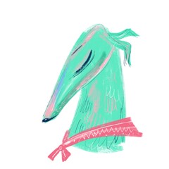 print delicate blue greyhound in a pink shawl