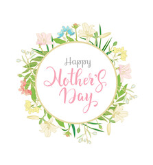 Mother's Day floral greeting card with botanical illustration and text. Design template for banner or poster. - Vector