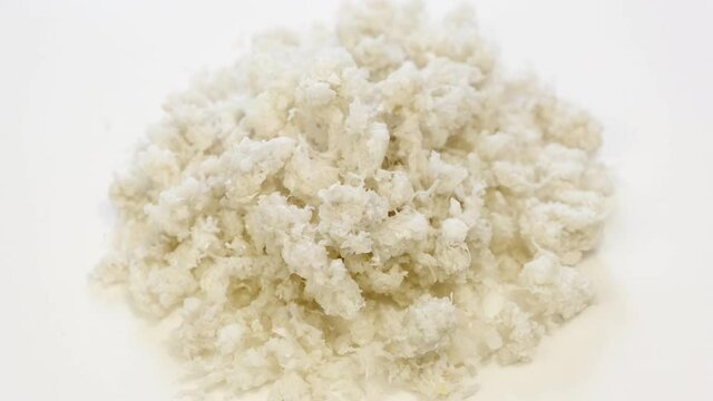 Agglomerate, processing of polypropylene film in the agglomerate. Semi-finished product for the production of granules and raw materials. Plastic recycling concept. PET, HDPE, PVC, LDPE, PP, PS, Other