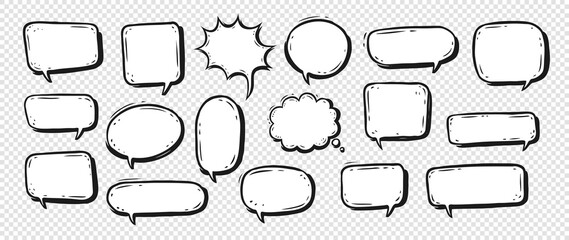 Set of hand drawn talk speech bubbles and think for dialog words or message. Design elements