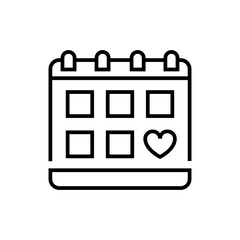 Wedding date list icon. Calendar on white background. Editable stroke.