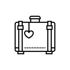 Honeymoon icon. Suitcases with airplane on white background. Editable stroke.