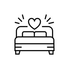 Wedding night icon. Suitcases with airplane on white background. Editable stroke.
