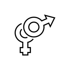 Sexual connection icon. Venus Mirror and Mars Arrow on white background. Editable stroke.