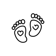 Baby footprints icon. Birthday newborn on white background. Editable stroke.