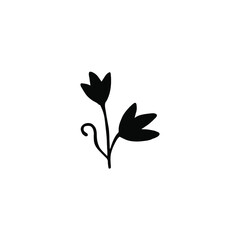 Vector illustration of a simple flower hand drawn in ink. Isolated botanical element black on a white background. Wild forest plant. Design for label, logo, template, print, card, icons.