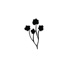 Vector illustration of a simple flower hand drawn in ink. Isolated botanical element black on a white background. Wild forest plant. Design for label, logo, template, print, card, icons.