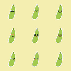Cute and Kawaii Green Eggplant Cartoon Character icon on color background
