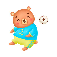 Soccer bear isolated on white background. Soccer animals.