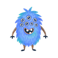 Illustration of a cute blue cartoon alien. Cute monster isolated on white background.