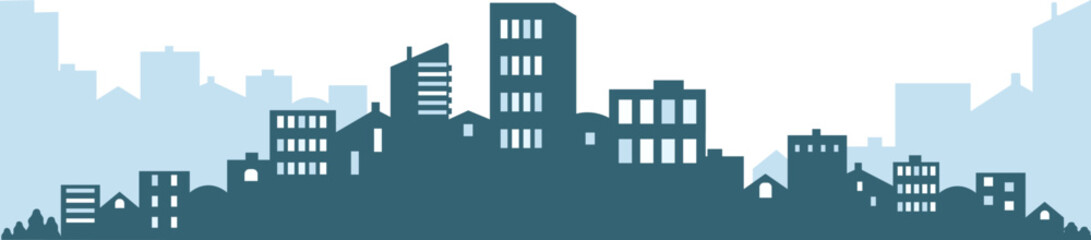 City landscape silhouette of houses. Vector illustration on a transparent background. You can place your text in the center above the image. © Tauhavladi