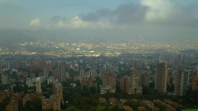 Aerial View of Medellin, Colombia. Truck Left