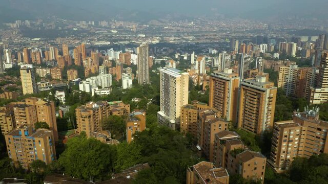 Fixed Aerial View of Brick Apartment Buildings in Medellin, Colombia