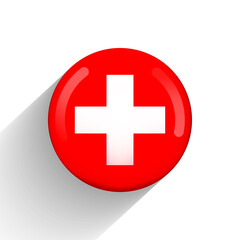 Glass light ball with flag of Switzerland. Round sphere, template icon. Swiss national symbol. Glossy realistic ball, 3D abstract vector illustration highlighted on a white background. Big bubble