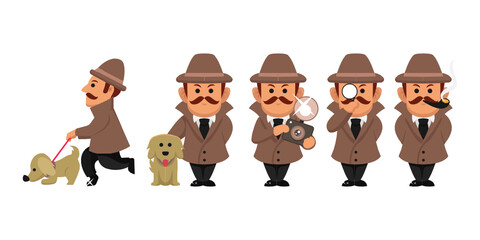 Set of detective investigation character design illustration