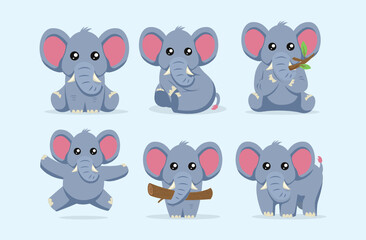 Set of baby elephant cute and adorable pose design