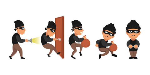 Set of thief robbery character design illustration