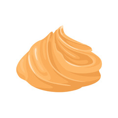 Peanut butter swirl or caramel cream portion isolated on white background. Vector illustration of sweet mousse in cartoon flat style. Food icon.