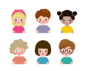 Set of diverse kids isolated on white background, Different nationalities and dress styles. European children, America's Children, Asian children,African children, happy children,Vector Illustration