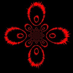 abstract symmetric circular designs in shades vivid red and black colours