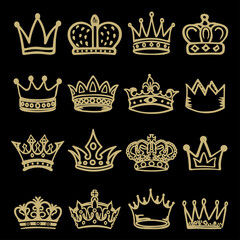Royal Gold Crown Doodle Vector Collection