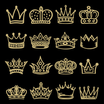 Royal Gold Crown Doodle Vector Collection