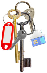 Trousseau de clés de maison, fond blanc 