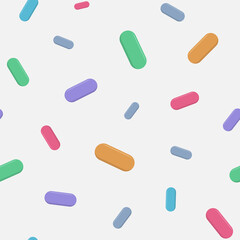 Vector seamless pattern with color pills, capsules, isolated on light background. Medical preparations. Flat design. Color illustration.