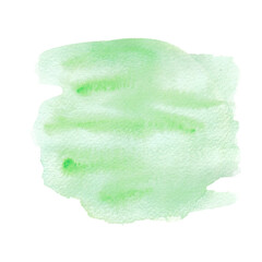 Green watercolor paint splat in a warm spring green handpainted design element graphic illustration.