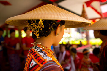 Women dressed with the traditional clothes in a funeral in Tana Toraja in Sulawesi, Indonesia