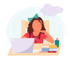 Young girl studying with computer and books