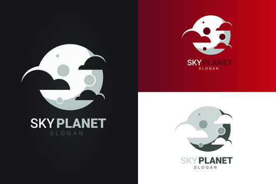 vector night sky clouds silver moon logo design template. Monographic logo premium minimal creative modern logo design concept