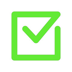 Green check mark in a square, check sheet element. To do list icon. Color vector logo. Vector illustration