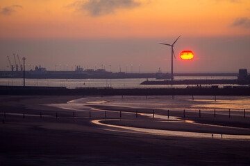 Fototapeta na wymiar Sunset on a beach in Belgium, Knokke-Heist