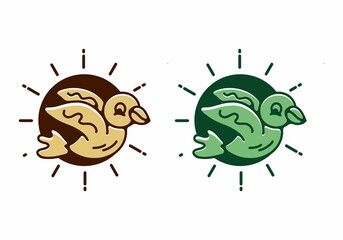 Green and brown color line art illustration of flying bird