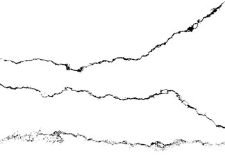 Crack vector set. Grunge urban graphic elements of rough surface. Dust overlay distress grained texture. One color graphic resource.