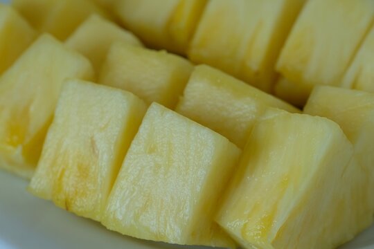 Close-up Pineapple Slices , Yellow Nature Background