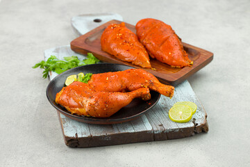 Marinated  chicken legs and breast fillet