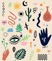 Large hand drawn set of various shapes and doodle objects. Abstract modern modern trendy vector illustration. All elements are isolated