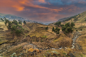 beautiful landscape of Ecuador at sunset. South America