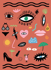 Large hand drawn set of various shapes and doodle objects. Abstract modern modern trendy vector illustration. All elements are isolated