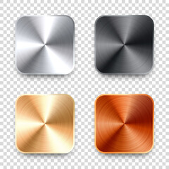 Realistic square metal chrome button. Steel volume control knob. Application interface design element. App icon. Vector illustration.