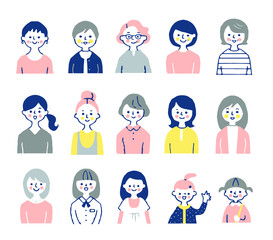 いろいろな世代の女性　上半身　